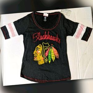 NHL Blackhawks Top, Women Black/Pink/White Size L
